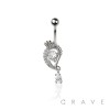316L SURGICAL STEEL MULTI CZ HEART AND SNAKE NON DANGLE BELLY BUTTON NAVEL RING 